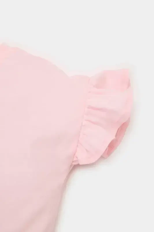 Kız Bebek Bisiklet Yaka Çiçekli Kısa Kollu Tişört Z9212A225SM-Pembe - 3