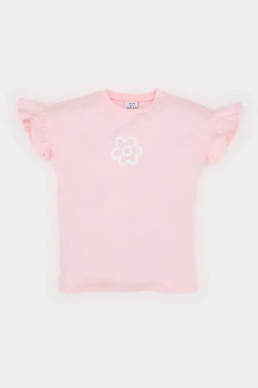 Bisiklet Yaka Çiçekli Kısa Kollu Tişört Kız Bebek Z9212A225SM - Pembe-PN993 - 1