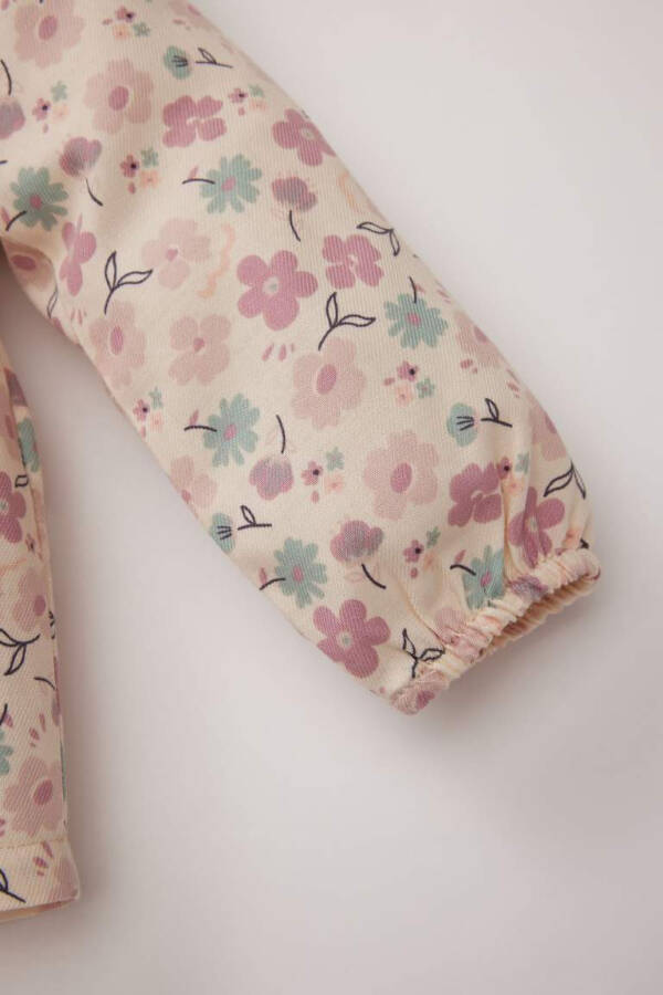 Kız Bebek Bisiklet Yaka Çiçekli Twill Uzun Kollu Gömlek Kum - 3