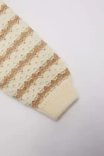 Kız Bebek Bisiklet Yaka Çizgili Triko Kazak C8273A524WN - 3