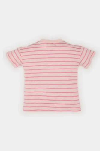 Bisiklet Yaka Çizgili Kısa Kollu Tişört Kız Bebek E5415A525SM - Pembe-PN127 - 3