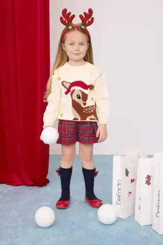 Kız Bebek Bisiklet Yaka Yılbaşı Temalı Triko Kazak C8418A524WN - 1