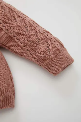 Basic Düz Triko Bisiklet Yaka Düğmeli Hırka Kız Bebek C7905A524AU - Bordo-BR128 - 3