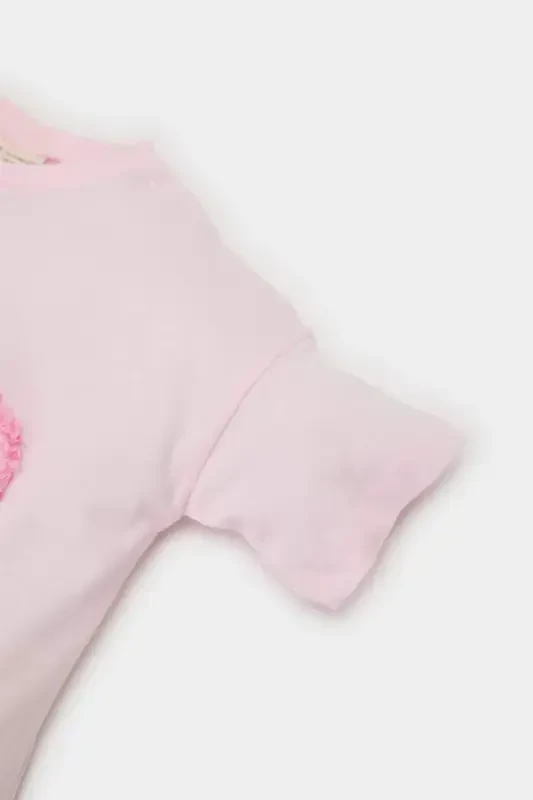 Kız Bebek Bisiklet Yaka Kalp Desenli Kısa Kollu Tişört E5492A525SM - 3