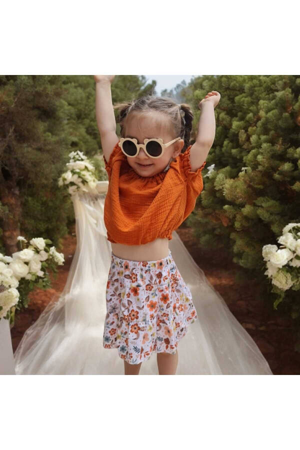 Kız Bebek Çiçek Baskılı Fırfırlı Etek-KREM - 4