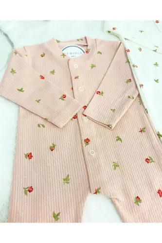 Kız Bebek Çiçek desenli 2li Tulum Takımı Yenidoğan 1-3-6 ay - 5