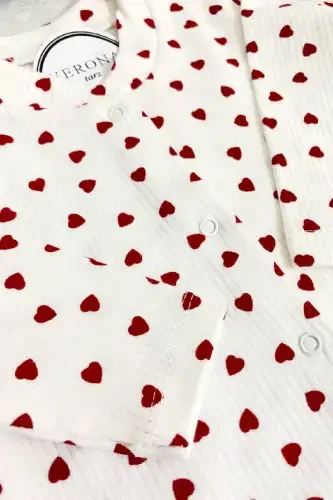 Kız Bebek Çiçek desenli 2li Tulum Takımı Yenidoğan 1-3-6 ay-Kalpli - 4