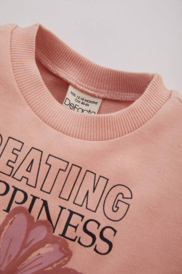 Kız Bebek Çiçekli Sweatshirt Eşofman Altı 2'li Takım Pembe - 3