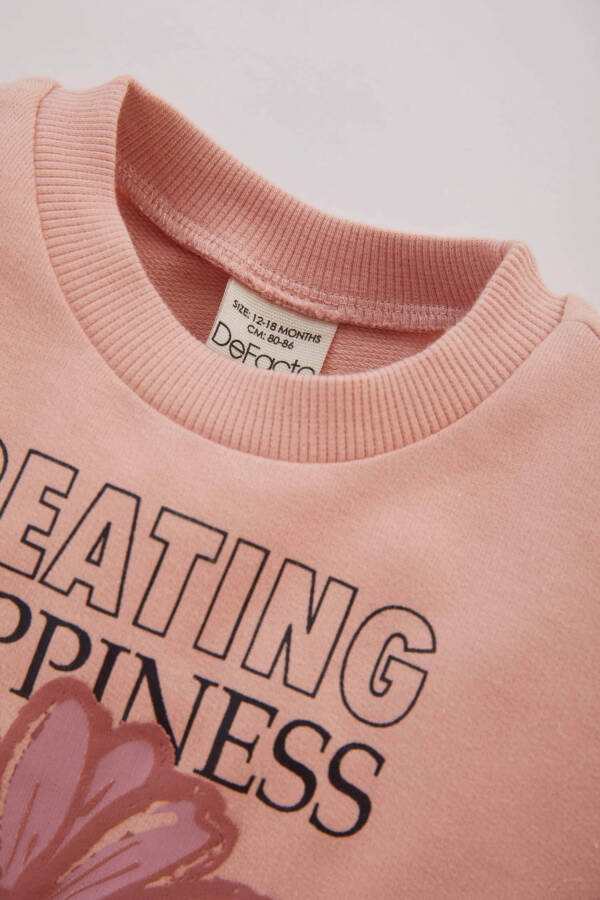 Kız Bebek Çiçekli Sweatshirt Eşofman Altı 2'li Takım Pembe - 8