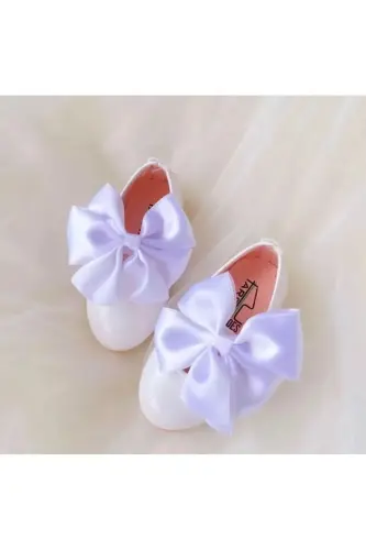 Kız Bebek-Çocuk Fiyonklu Babet Ayakkabı-BEYAZ RUGAN 