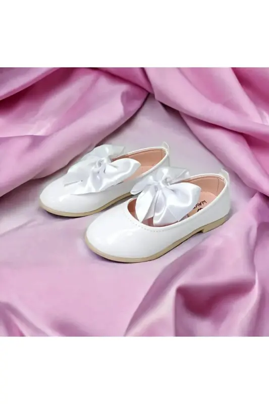 Kız Bebek-Çocuk Fiyonklu Babet Ayakkabı-BEYAZ RUGAN - 2