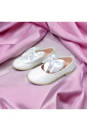 Kız Bebek-Çocuk Fiyonklu Babet Ayakkabı-BEYAZ RUGAN - SHR KIDS (1)