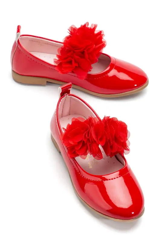 Kız Bebek-Çocuk Fiyonklu Babet Ayakkabı-KIRMIZI RUGAN - 2