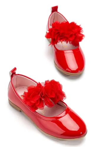 Kız Bebek-Çocuk Fiyonklu Babet Ayakkabı-KIRMIZI RUGAN - 3