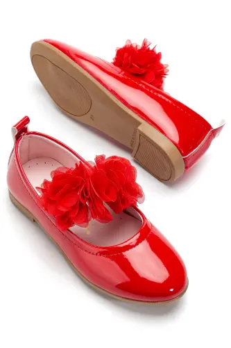 Kız Bebek-Çocuk Fiyonklu Babet Ayakkabı-KIRMIZI RUGAN - 4