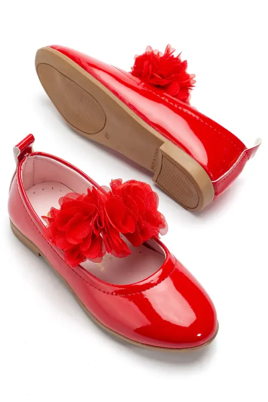 Kız Bebek-Çocuk Fiyonklu Babet Ayakkabı-KIRMIZI RUGAN - 4