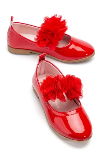 Kız Bebek-Çocuk Fiyonklu Babet Ayakkabı-KIRMIZI RUGAN - SHR KIDS (1)