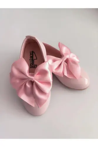 Kız Bebek-Çocuk Fiyonklu Babet Ayakkabı-PEMBE RUGAN - 1