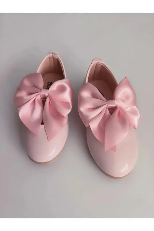 Kız Bebek-Çocuk Fiyonklu Babet Ayakkabı-PEMBE RUGAN - 3