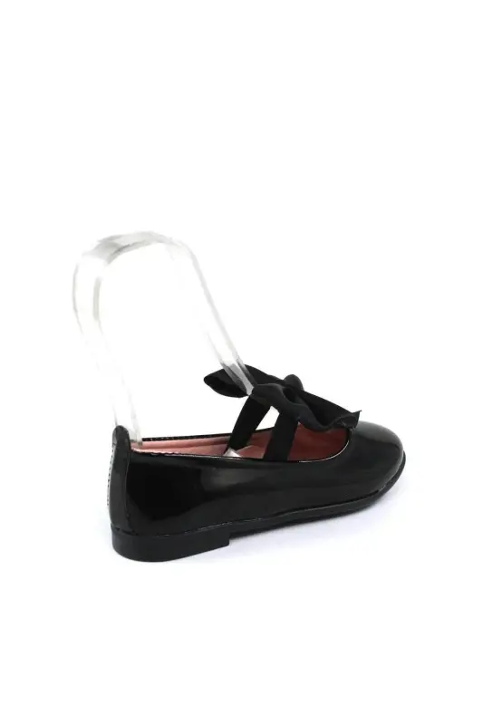 Kız Bebek-Çocuk Fiyonklu Babet Ayakkabı-SİYAH RUGAN - 3