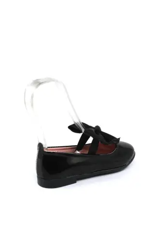 Kız Bebek-Çocuk Fiyonklu Babet Ayakkabı-SİYAH RUGAN - 3