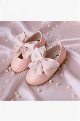 Kız Bebek-Çocuk Fiyonklu Babet Ayakkabı-Soft Pembe - 1