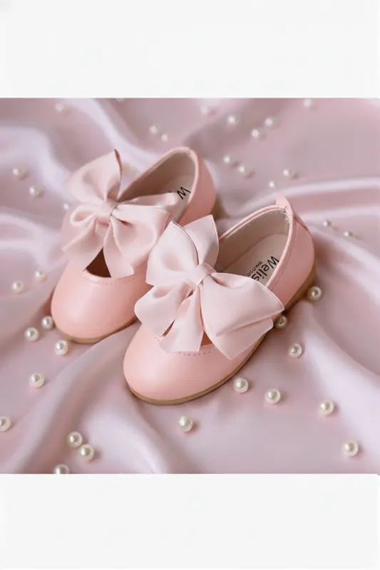 Kız Bebek-Çocuk Fiyonklu Babet Ayakkabı-Soft Pembe - 1