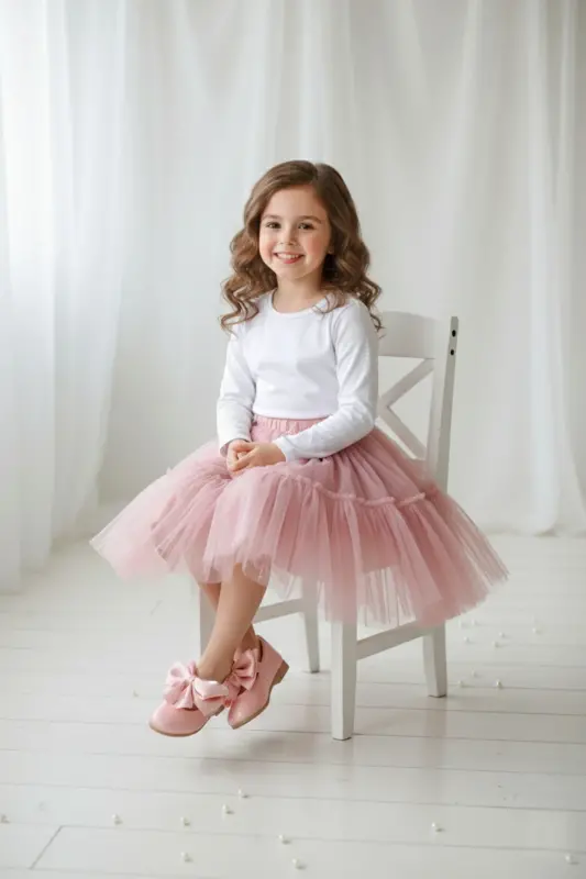 Kız Bebek-Çocuk Fiyonklu Babet Ayakkabı-Soft Pembe - 2