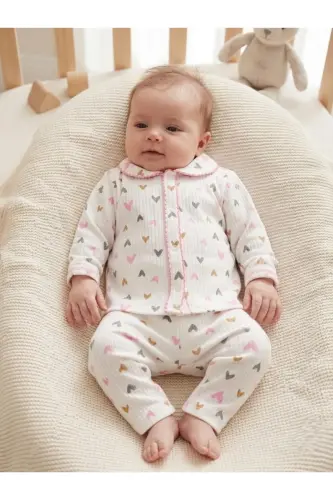 Kız Bebek Çocuk Pamuklu Oyali Pijama Takımı Hediyelik - Gri - 1
