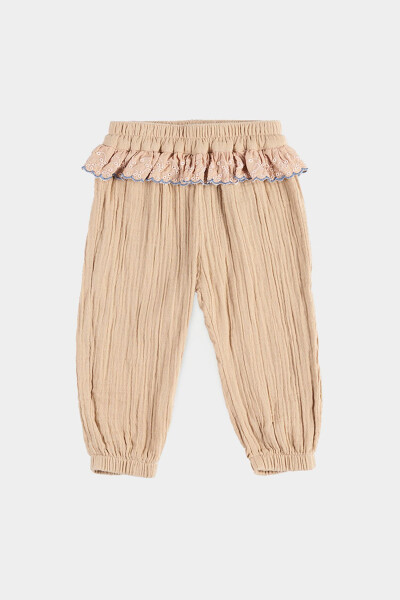 Kız Bebek Dantel Detaylı Bej Pantolon-037 - 1
