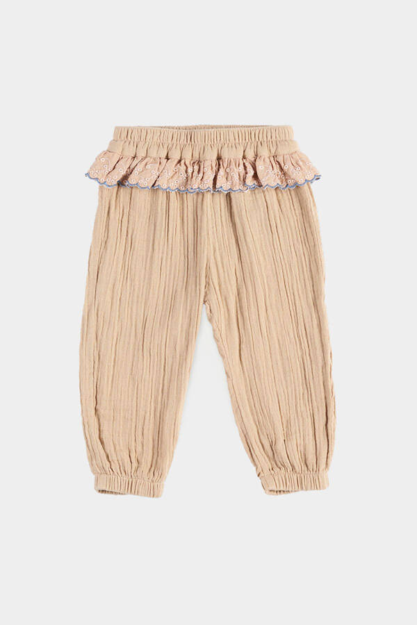 Kız Bebek Dantel Detaylı Bej Pantolon-037 - 1