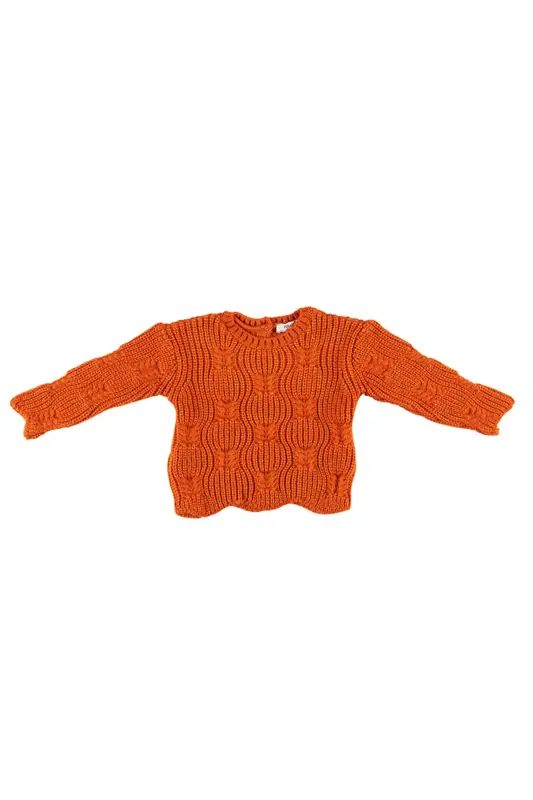 Kız Bebek Desenli Triko Oranj Kazak-012 - PANÇO