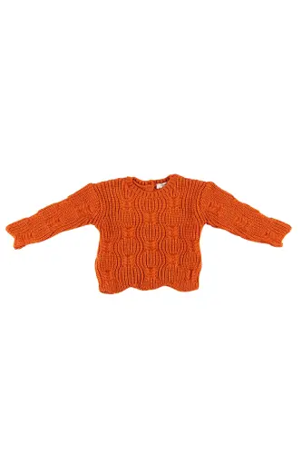 Kız Bebek Desenli Triko Oranj Kazak-012 - 1