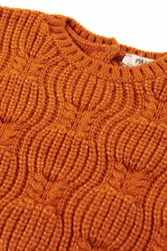 Kız Bebek Desenli Triko Oranj Kazak-012 - 3