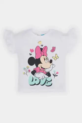Kız Bebek Disney Mickey & Minnie Bisiklet Yaka Kısa Kollu Tişört E7228A525SM-Beyaz - 1