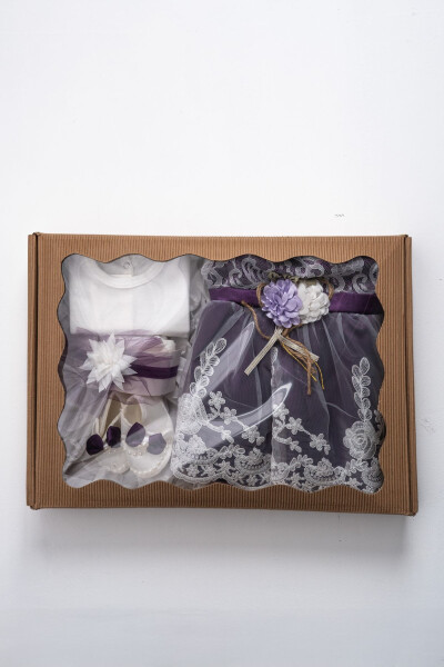 Kız Bebek Elbise Fransız Dantelli 5'li Mevlit Takımı/Mevlütlük Bebek Hediyelik - 3