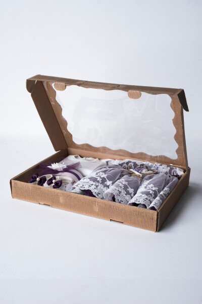 Kız Bebek Elbise Fransız Dantelli 5'li Mevlit Takımı/Mevlütlük Bebek Hediyelik - 4