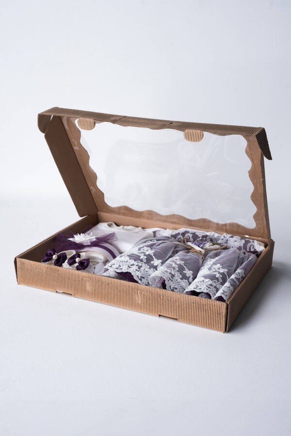 Kız Bebek Elbise Fransız Dantelli 5'li Mevlit Takımı/Mevlütlük Bebek Hediyelik - 4