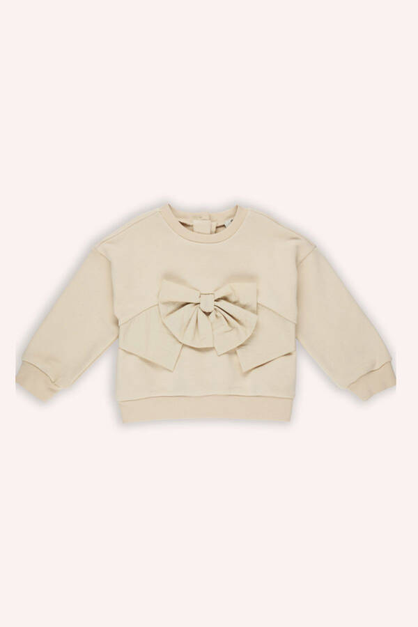 Kız Bebek Fiyonk Detaylı Bej Sweatshirt - 037-Bej - 1