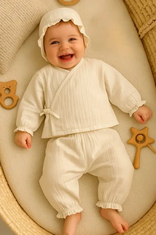 Kız Bebek İsim Nakışlı Yenidoğan Organik Müslin Kruvaze Takım İsimli Hastane Çıkışı Tulum Hediyelik-Ekru1 - 3