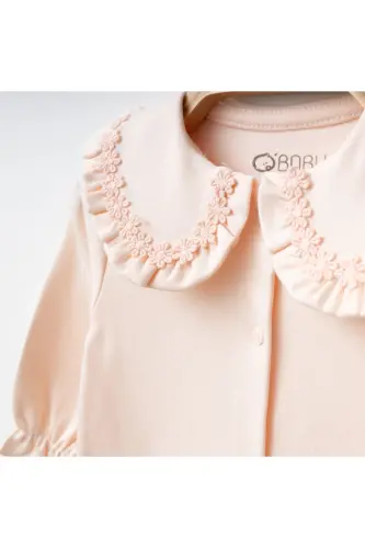 Kız Bebek işlemeli %100 Pamuk Şapkalı Tulum Seti-somon - LIMEBABIES (1)