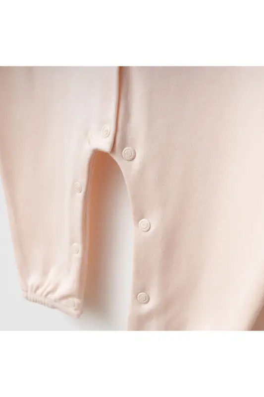 Kız Bebek işlemeli %100 Pamuk Şapkalı Tulum Seti-somon - 3