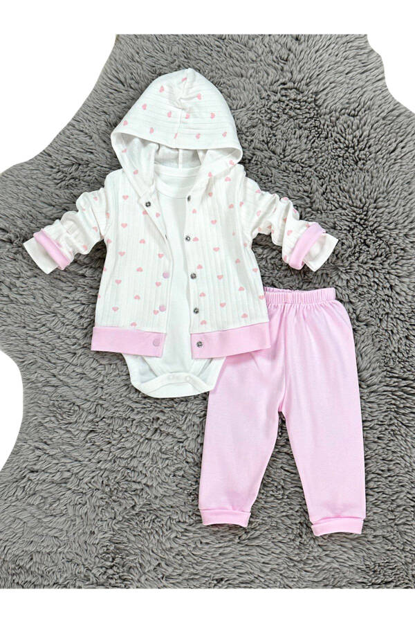 KIZ BEBEK KALP DESENLİ 3'LÜ TAKIM-Pembe - 1
