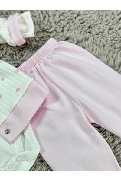 KIZ BEBEK KALP DESENLİ 3'LÜ TAKIM-Pembe - 6