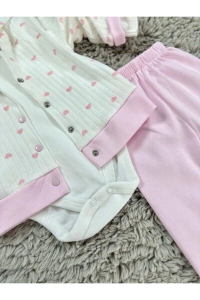 KIZ BEBEK KALP DESENLİ 3'LÜ TAKIM-Pembe - 8
