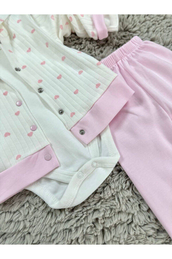 KIZ BEBEK KALP DESENLİ 3'LÜ TAKIM-Pembe - 8