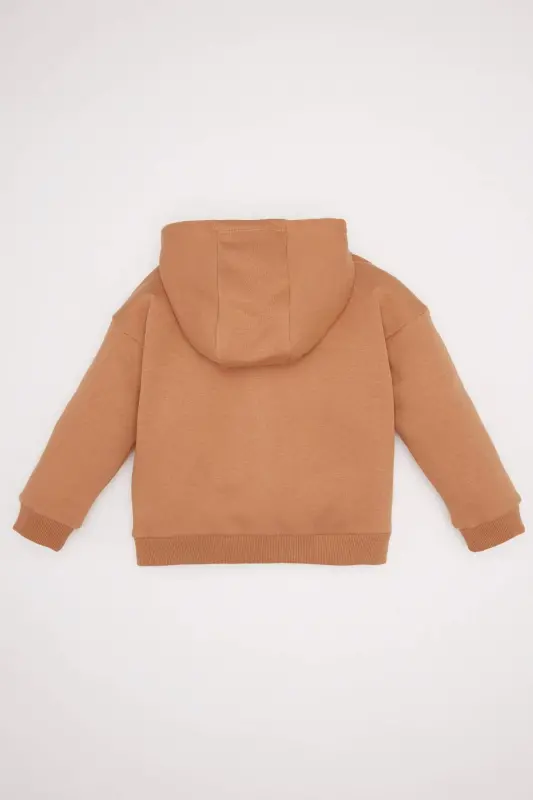 Kız Bebek Kapüşonlu Basic Düz İçi Yumuşak Tüylü Fermuarlı Sweatshirt D0750A524AU - Kahve-BN564 - 3