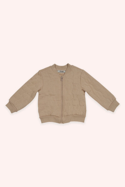 Kız Bebek Kedi Kapitoneli Fermuarlı Bej Sweatshirt - 1