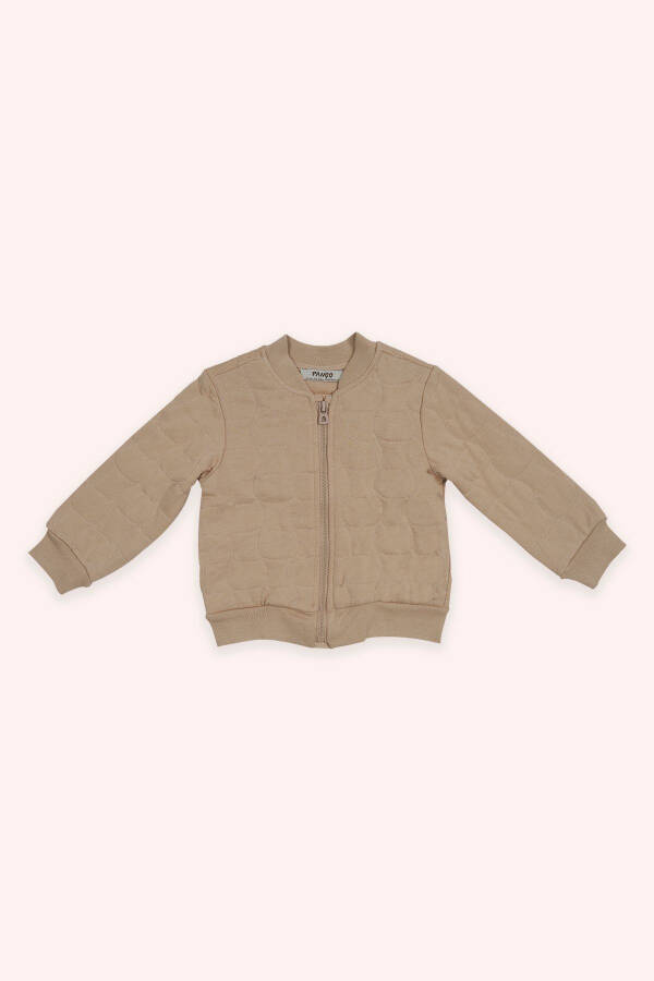 Kız Bebek Kedi Kapitoneli Fermuarlı Bej Sweatshirt - 1