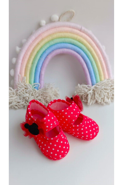 Kız Bebek Kırmızı Puantiyeli Minnie Mouse Patik ve Bandana Seti - Kırmızı - 3
